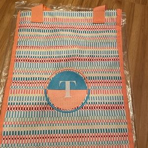 Thirty one cinch tote. Monogrammed with a T. NWT